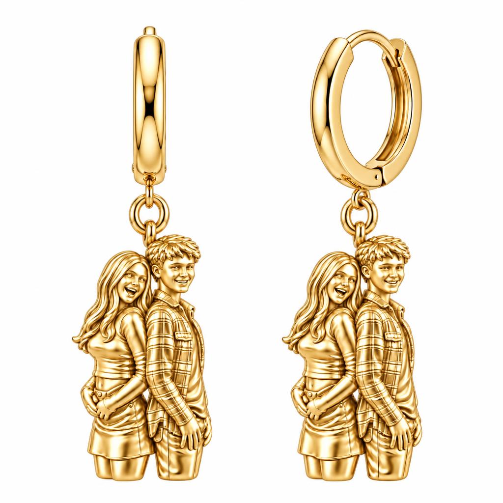 Back-to-Back Together Huggie Charm Earrings – 18K gold, front view