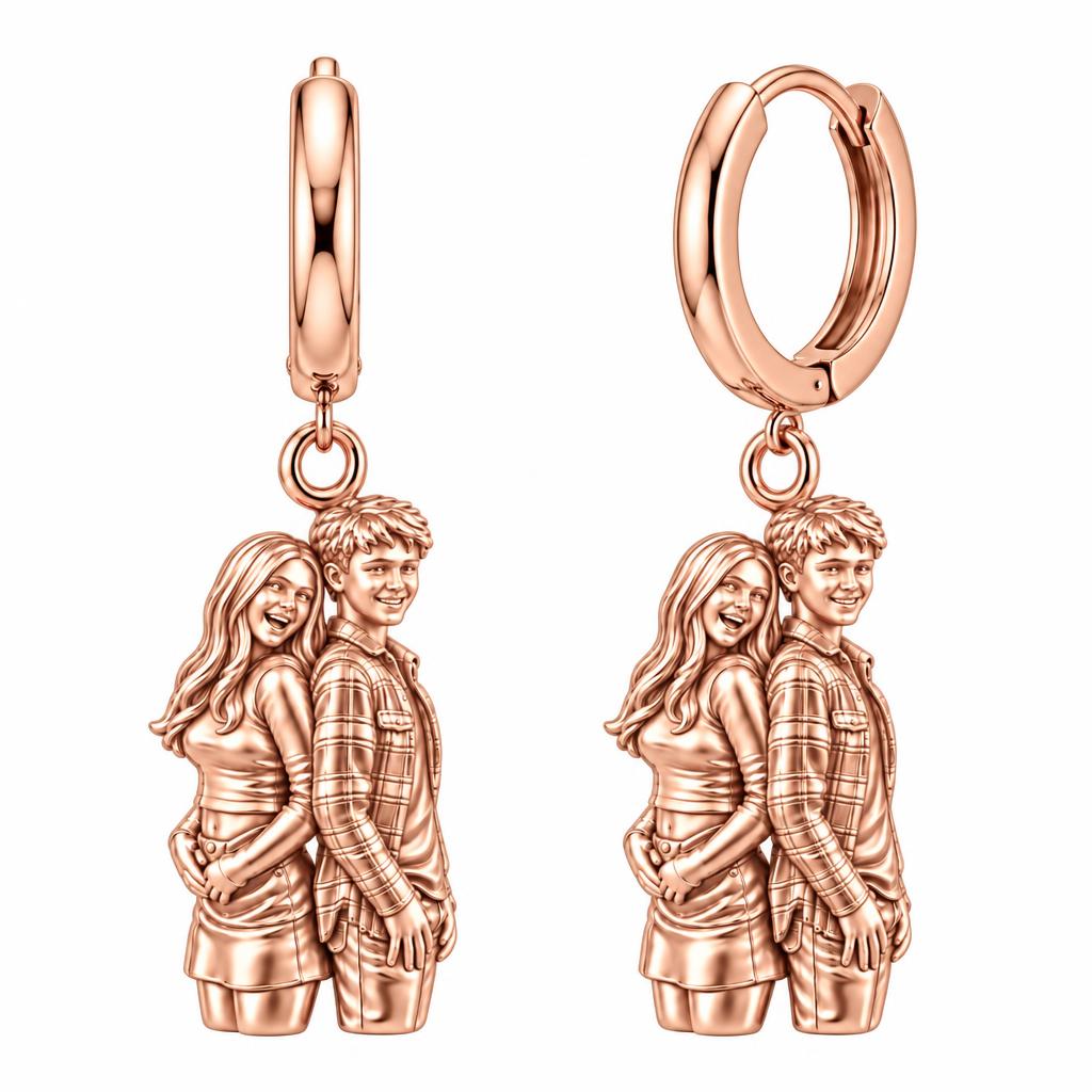 Back-to-Back Together Huggie Charm Earrings – rose gold, front view