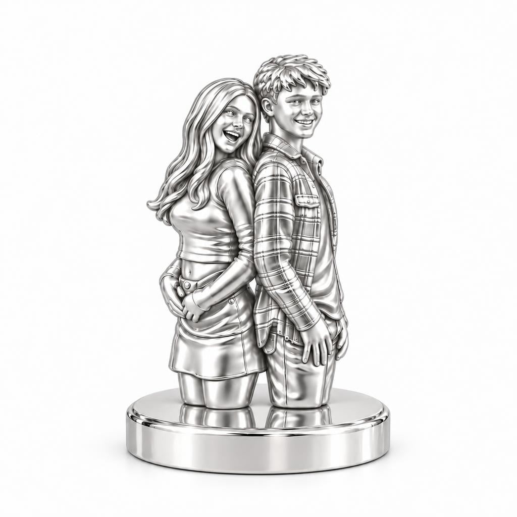 Back-to-Back Together Keepsake Plaque – silver, front view