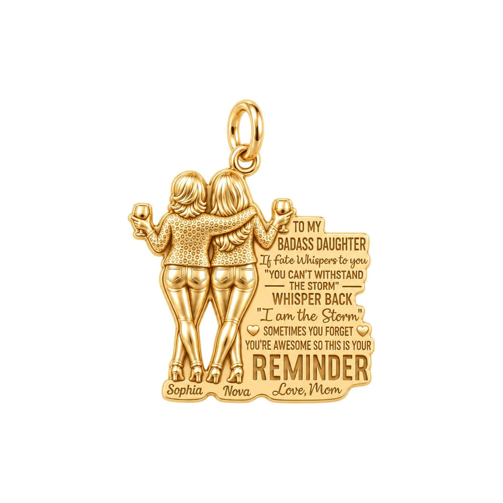 Badass Daughter Storm Charm Bracelet – Personalized Daughter Gift – 18K gold charm, front view