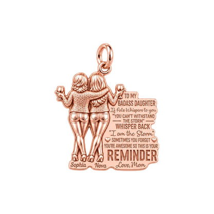 Badass Daughter Storm Charm Bracelet – Personalized Daughter Gift – rose gold charm, front view