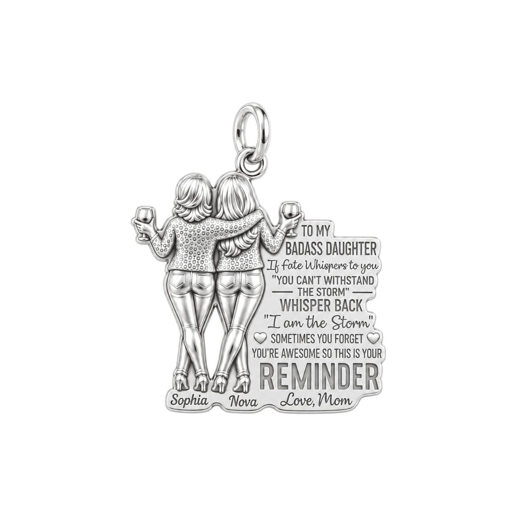 Badass Daughter Storm Charm Bracelet – Personalized Daughter Gift – silver charm, front view