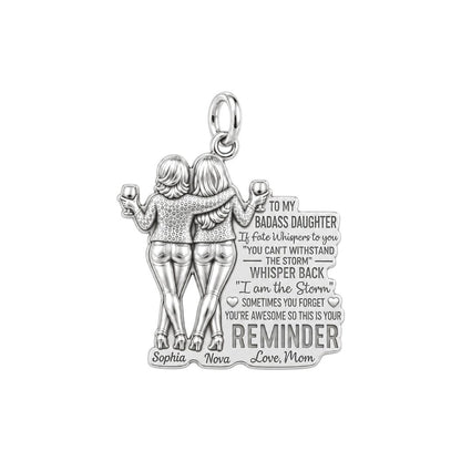 Badass Daughter Storm Charm Bracelet – Personalized Daughter Gift – silver charm, front view