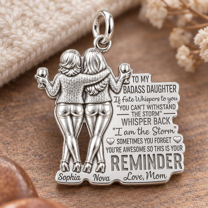 Badass Daughter Storm Charm Bracelet – Personalized Daughter Gift – macro detail of the charm