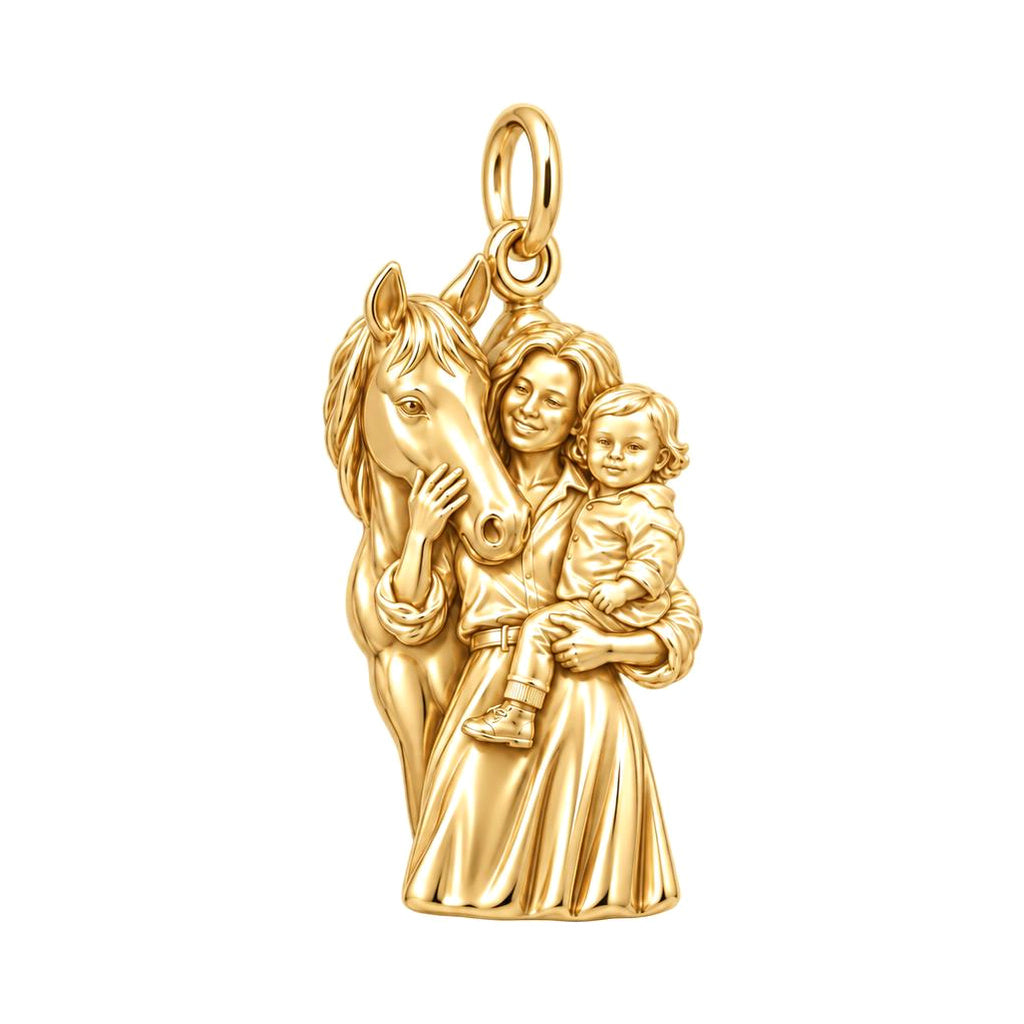 Barn Side Family Portrait Charm Bracelet – Personalized Mom Gift – 18K gold charm, front view