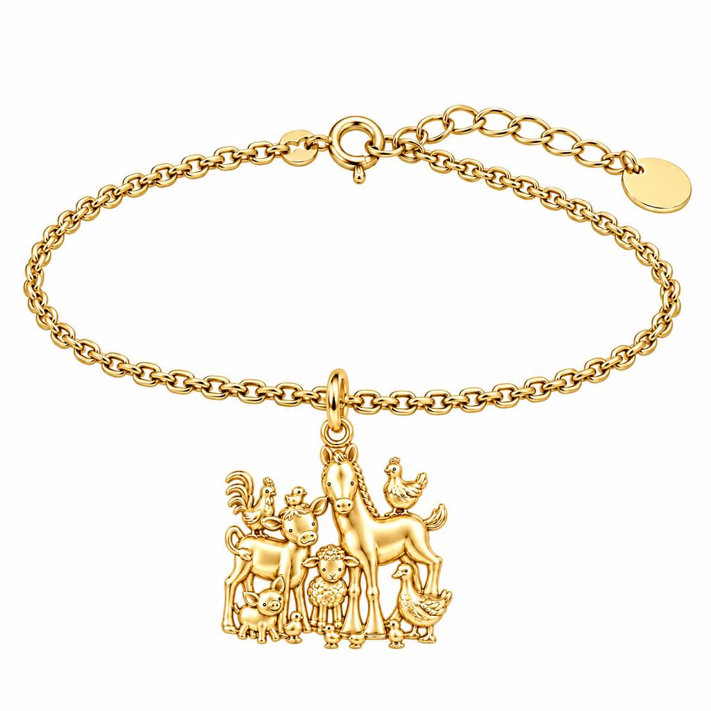 Barnyard Besties Charm Bracelet Set – 18K gold, front view