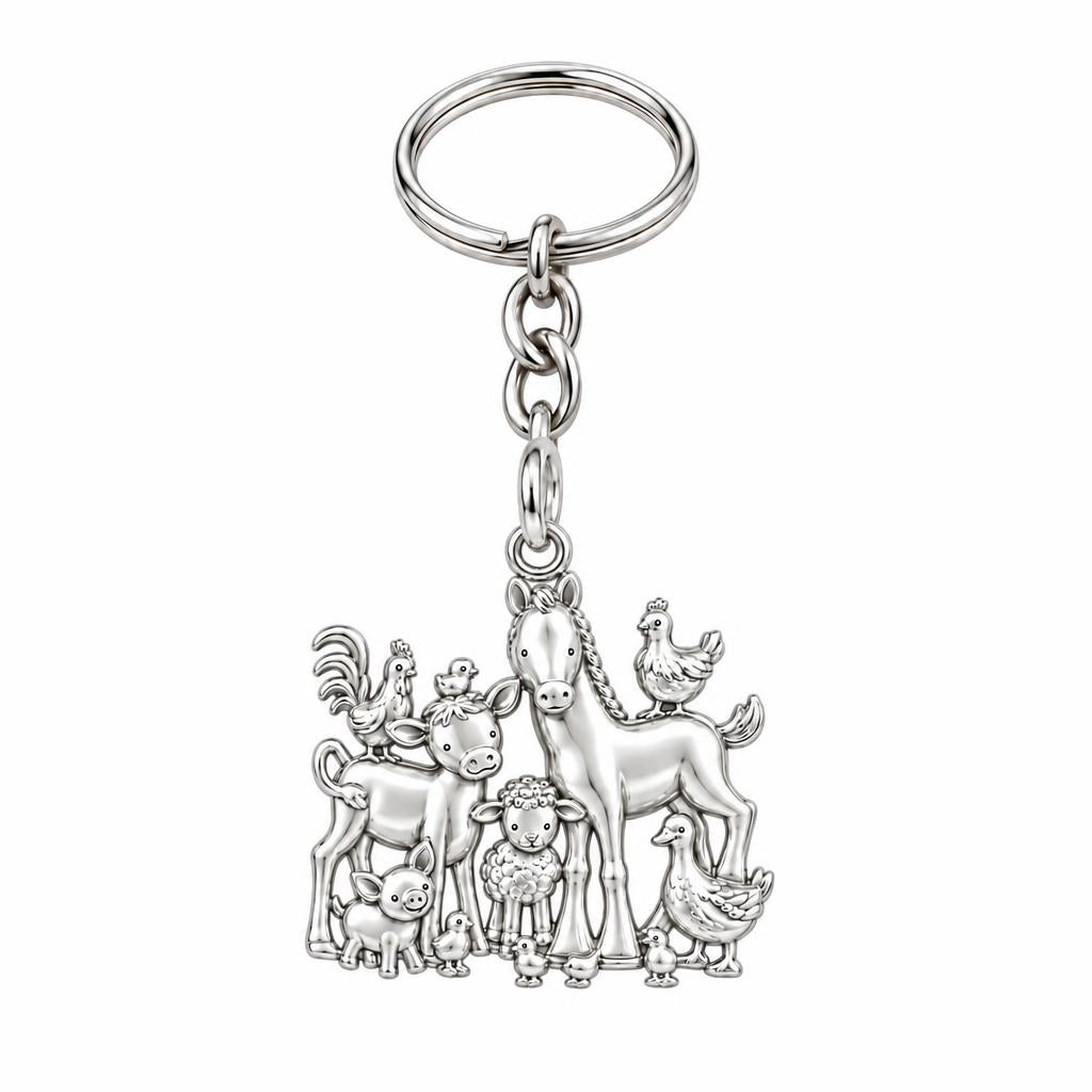Barnyard Besties Charm Keychain – silver, front view