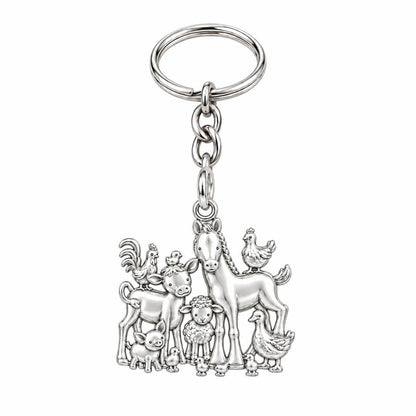 Barnyard Besties Charm Keychain – silver, front view