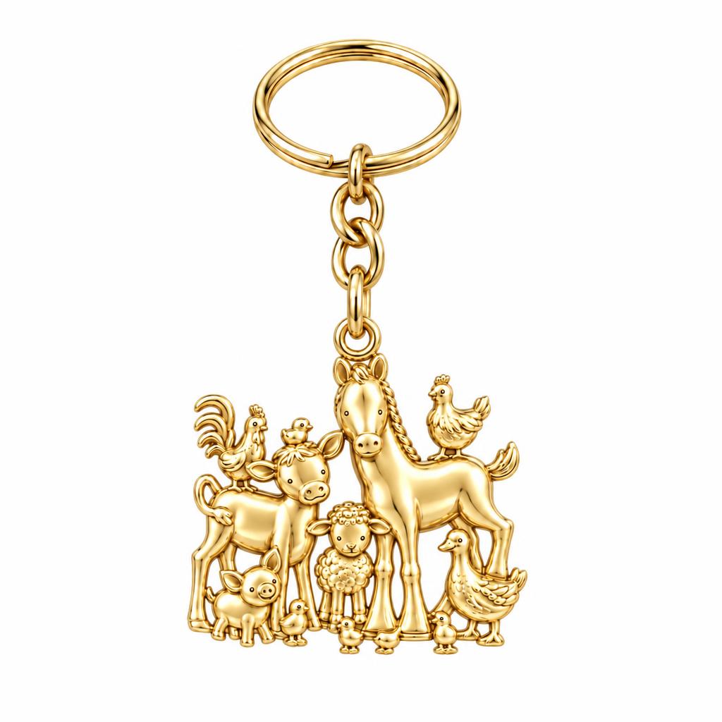 Barnyard Besties Charm Keychain – 18K gold, front view