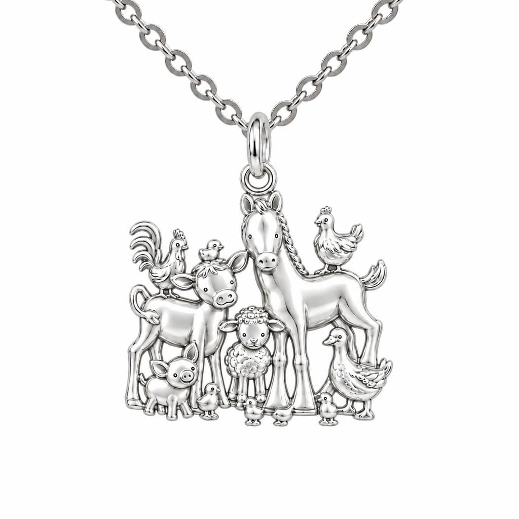 Barnyard Besties Charm Necklace Set – silver, front view