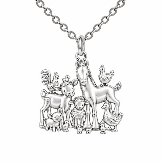 Barnyard Besties Charm Necklace Set – silver, front view