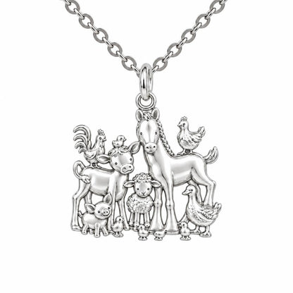 Barnyard Besties Charm Necklace Set – silver, front view