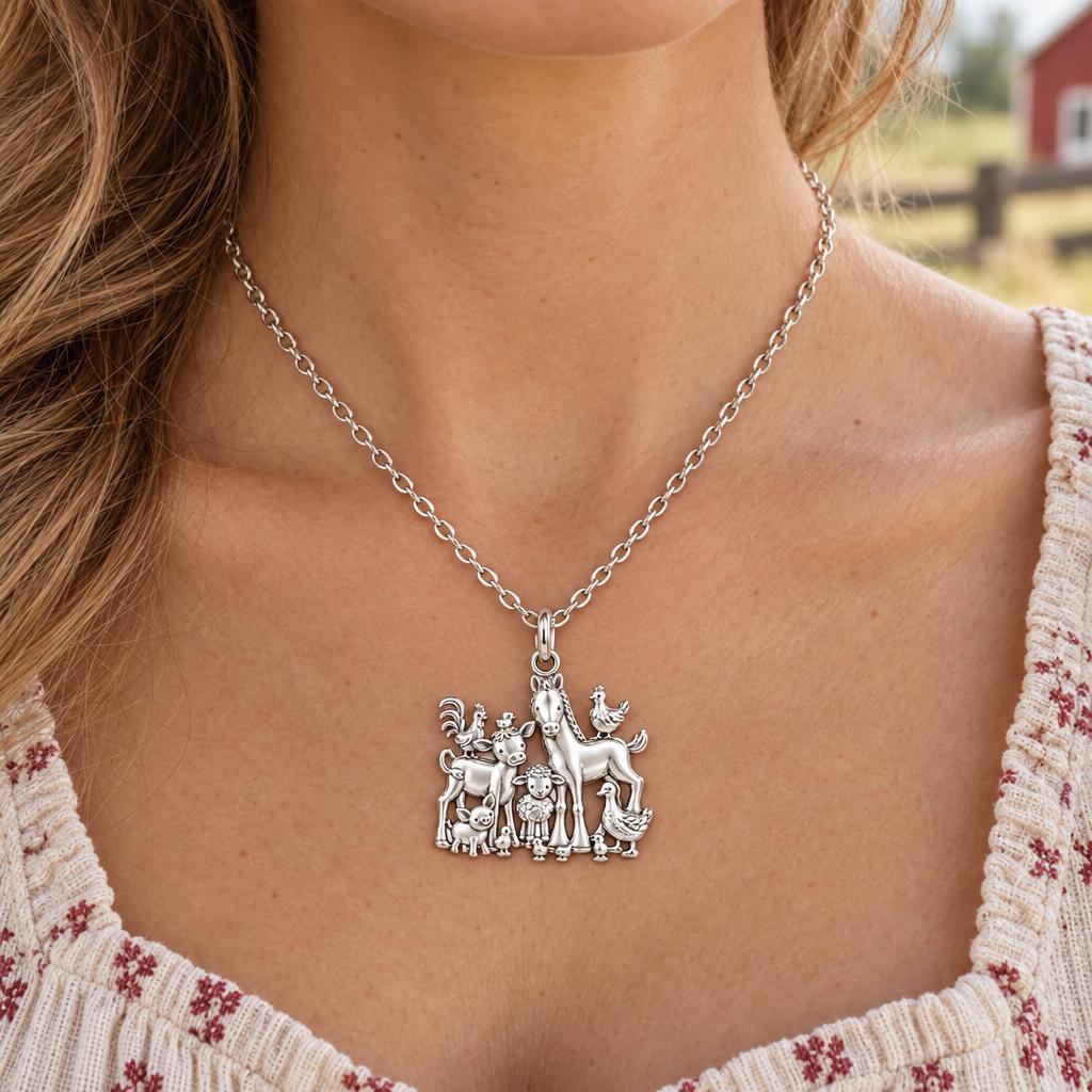 Barnyard Besties Charm Necklace Set – worn / in use