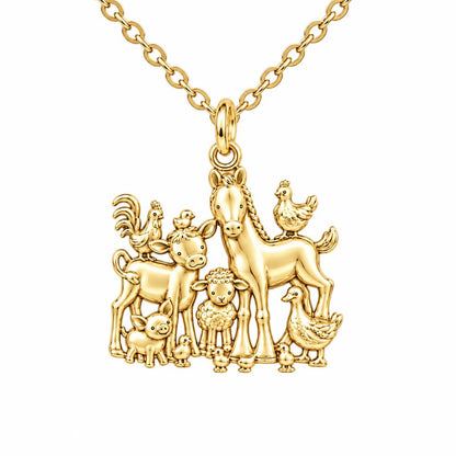 Barnyard Besties Charm Necklace Set – 18K gold, front view