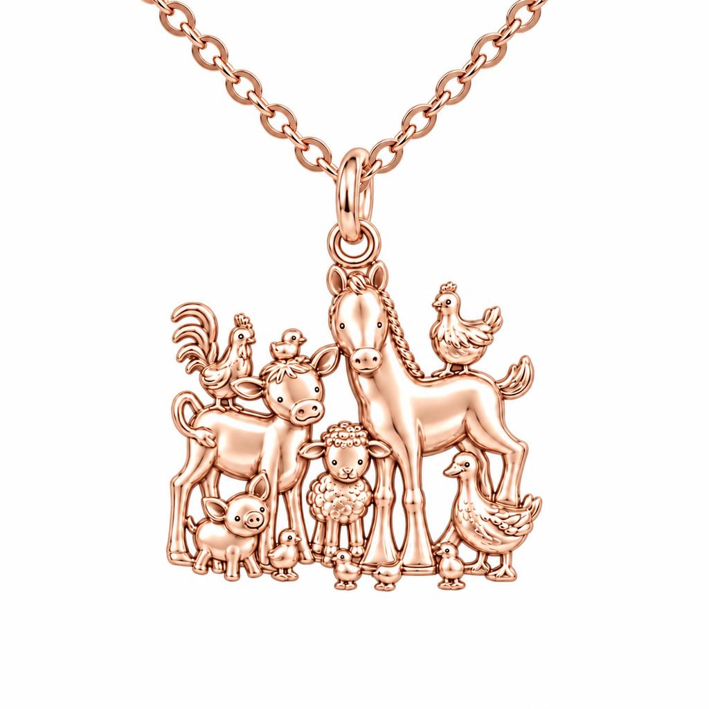 Barnyard Besties Charm Necklace Set – rose gold, front view
