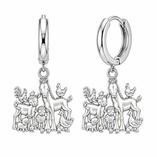 Barnyard Besties Huggie Charm Earrings – silver, front view
