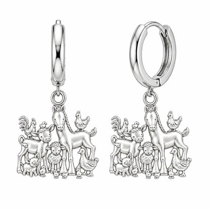 Barnyard Besties Huggie Charm Earrings – silver, front view