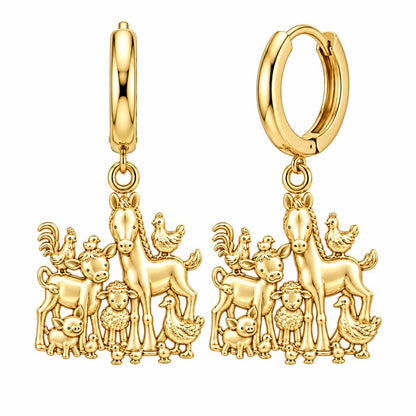 Barnyard Besties Huggie Charm Earrings – 18K gold, front view
