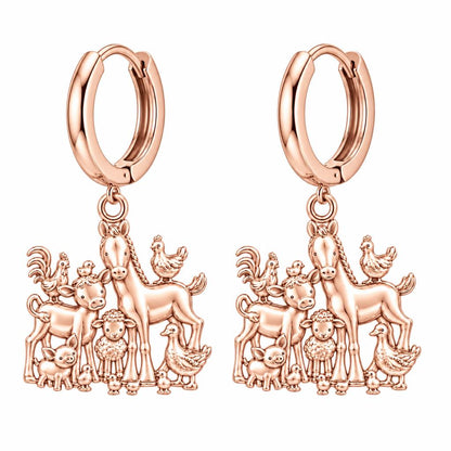 Barnyard Besties Huggie Charm Earrings – rose gold, front view