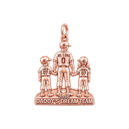 Baseball Dream Team Charm Bracelet – Personalized Dad Gift – rose gold 3 cm charm, front view