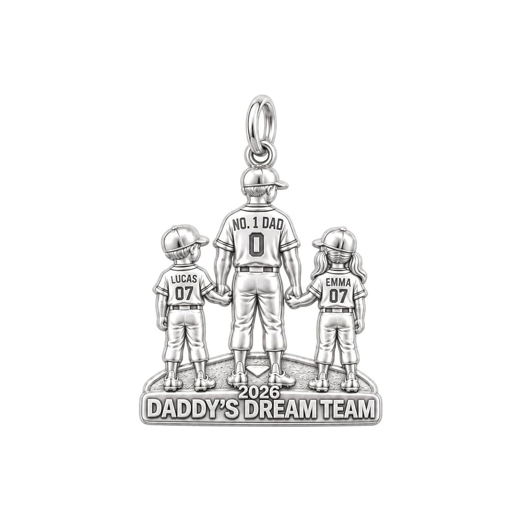 Baseball Dream Team Charm Bracelet – Personalized Dad Gift – silver plated 3 cm charm, front view