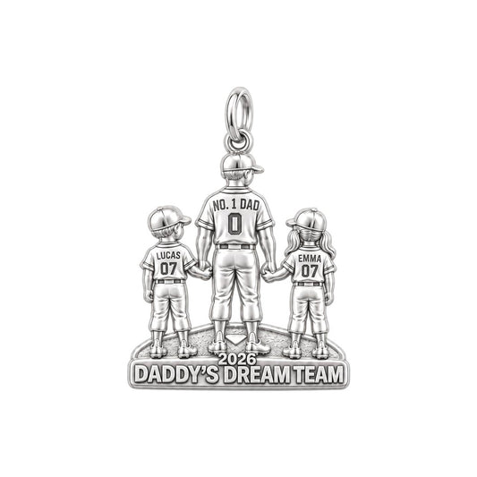 Baseball Dream Team Charm Bracelet – Personalized Dad Gift – silver plated 3 cm charm, front view