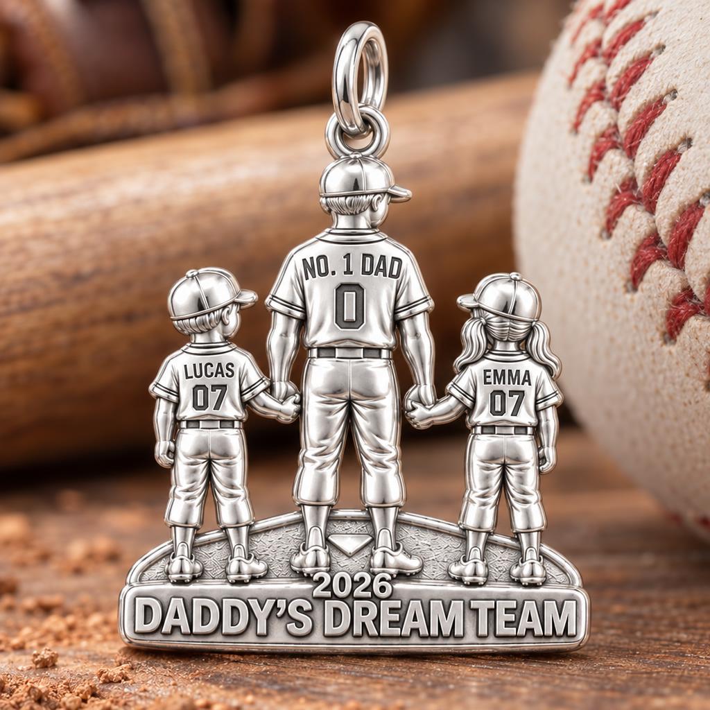 Baseball Dream Team Charm Bracelet – Personalized Dad Gift – macro detail of the charm