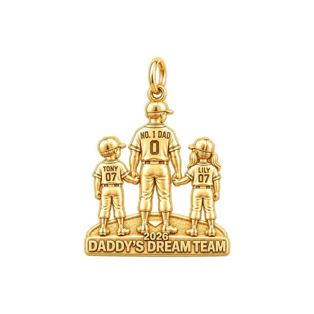 Baseball Dream Team Charm Bracelet – Personalized Dad Gift – 18K gold plated 3 cm charm, front view