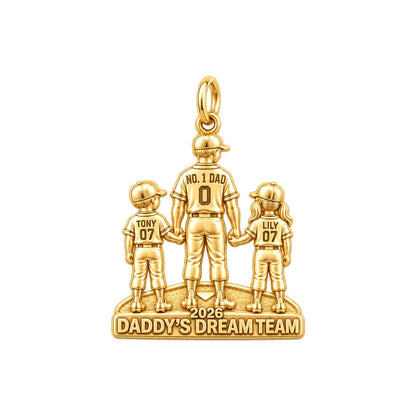 Baseball Dream Team Charm Bracelet – Personalized Dad Gift – 18K gold plated 3 cm charm, front view