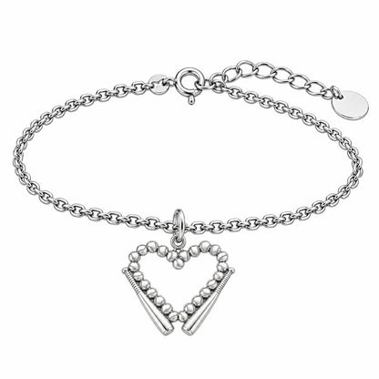 Baseball Heart and Bats Charm Bracelet Set – silver, front view