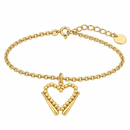 Baseball Heart and Bats Charm Bracelet Set – 18K gold, front view