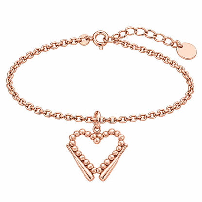 Baseball Heart and Bats Charm Bracelet Set – rose gold, front view