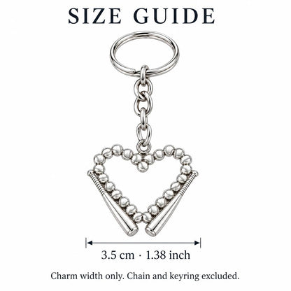 Baseball Heart and Bats Charm Keychain – size guide, 3.5 cm (1.38 in) charm, chain and keyring excluded