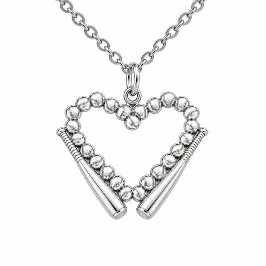 Baseball Heart and Bats Charm Necklace Set – silver, front view