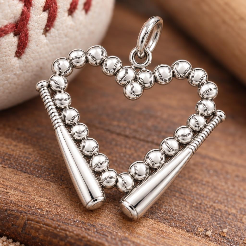 Baseball Heart Charm Bracelet – Personalized Baseball Mom Gift – macro detail of the charm