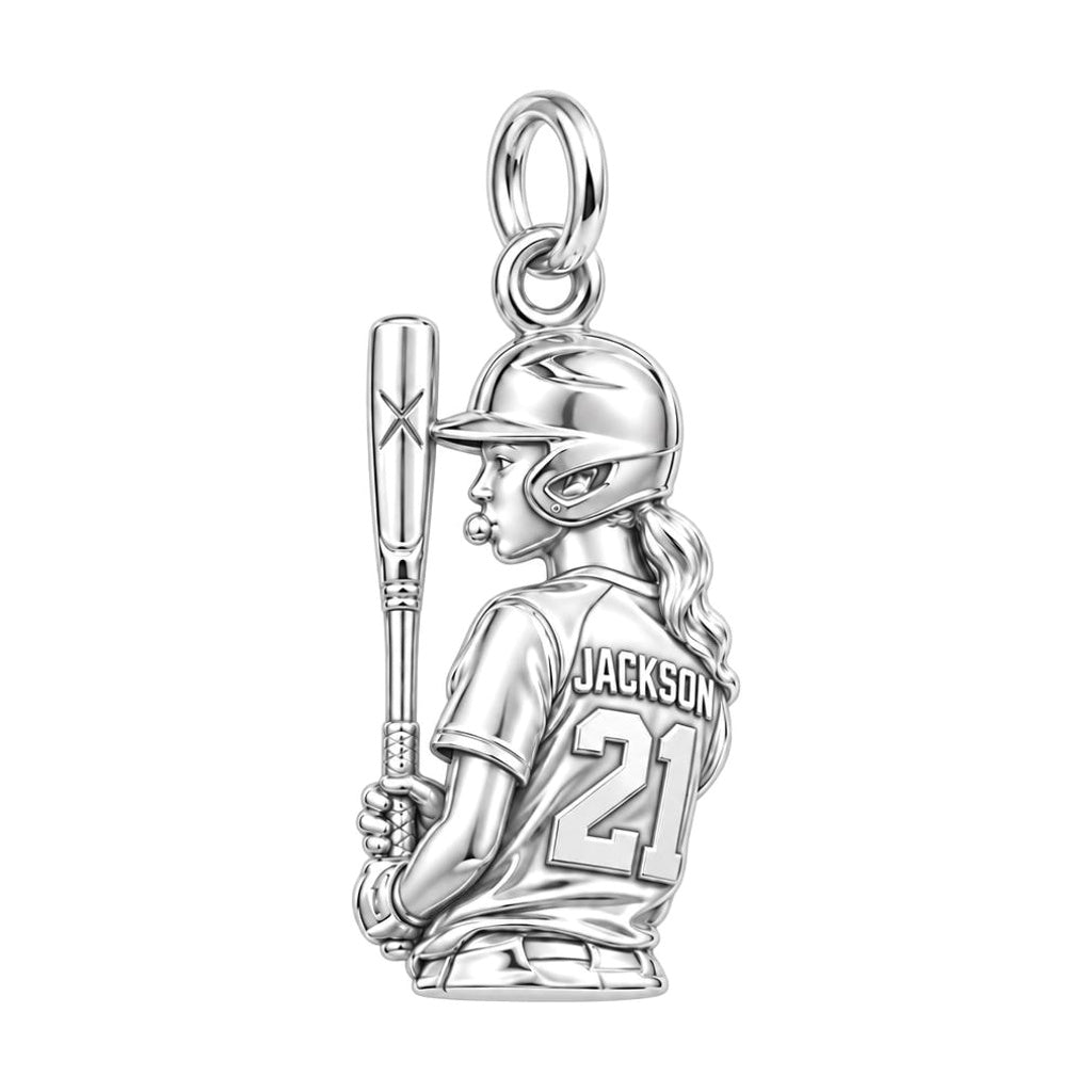 Baseball Lover Charm Bracelet – Personalized Gift – silver charm, front view