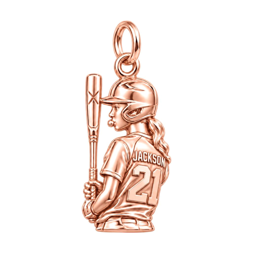 Baseball Lover Charm Bracelet – Personalized Gift – rose gold charm, front view