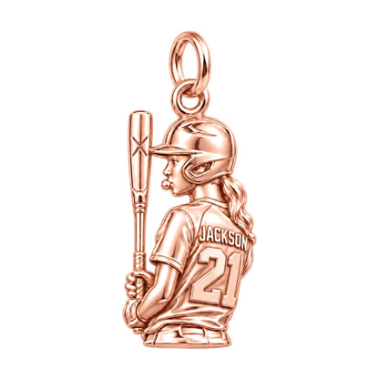 Baseball Lover Charm Bracelet – Personalized Gift – rose gold charm, front view