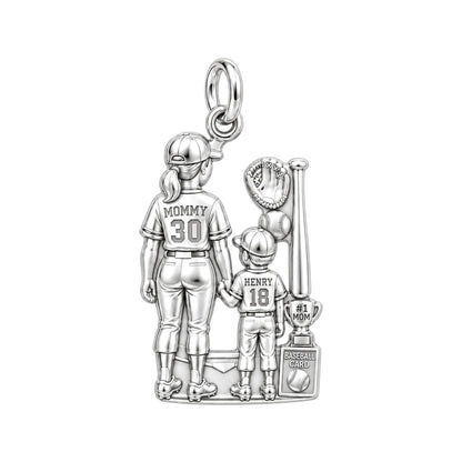 Baseball Mom and Me Charm Bracelet – Personalized Mom Gift – silver plated 3 cm charm, front view