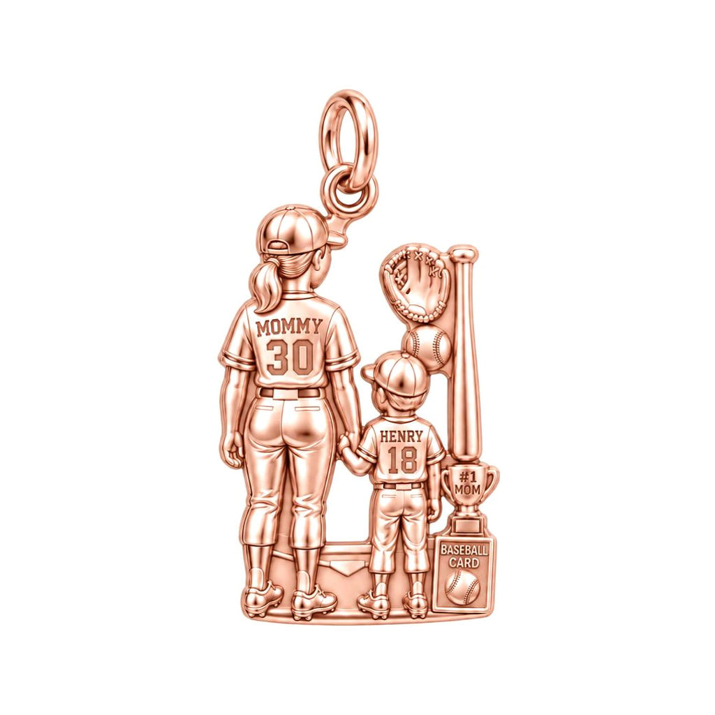 Baseball Mom and Me Charm Bracelet – Personalized Mom Gift – rose gold 3 cm charm, front view