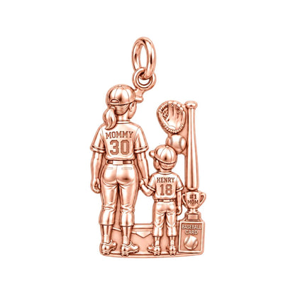 Baseball Mom and Me Charm Bracelet – Personalized Mom Gift – rose gold 3 cm charm, front view