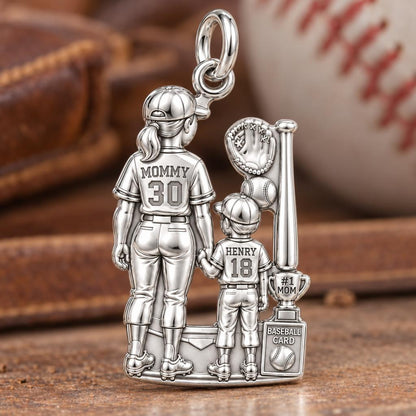 Baseball Mom and Me Charm Bracelet – Personalized Mom Gift – macro detail of the charm