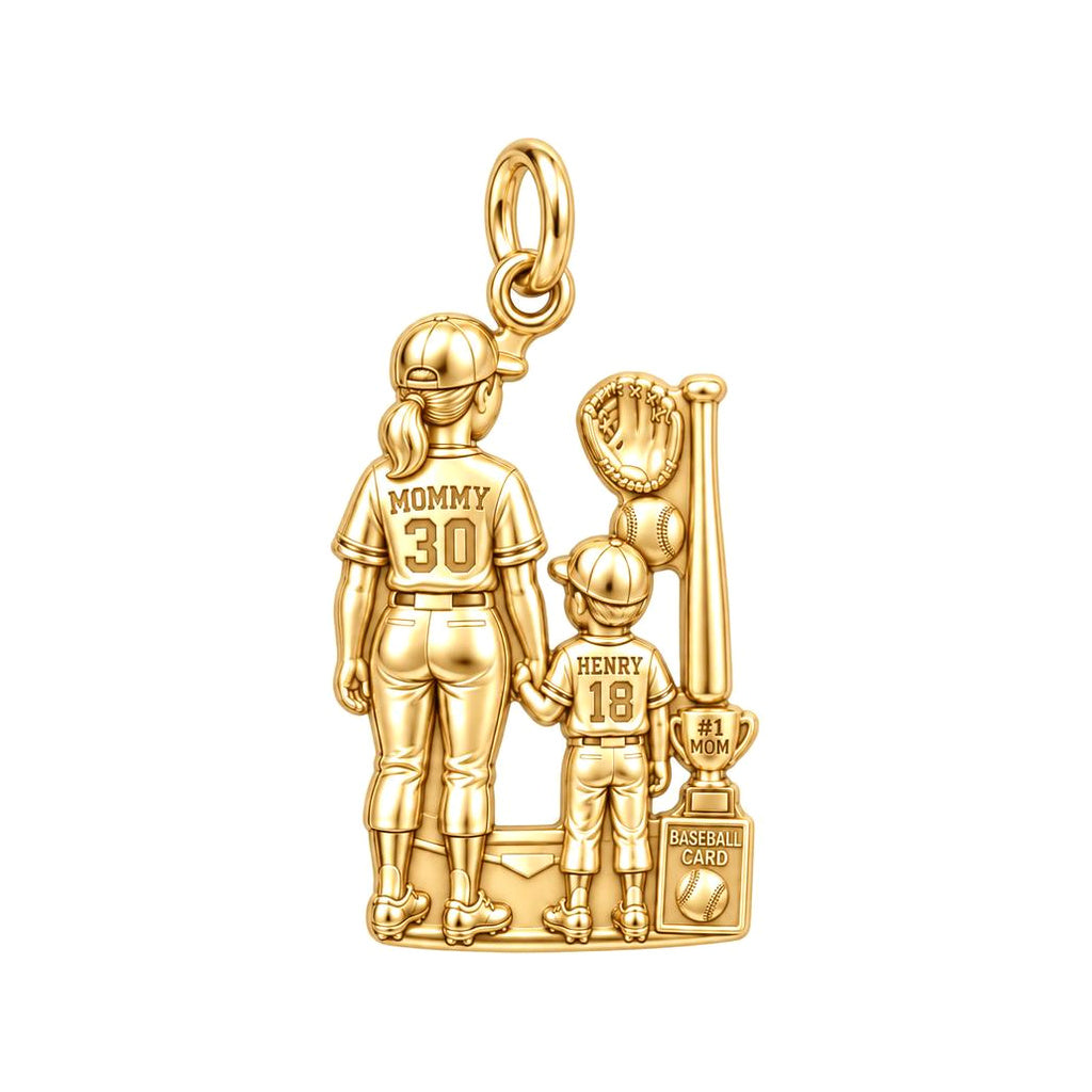 Baseball Mom and Me Charm Bracelet – Personalized Mom Gift – 18K gold plated 3 cm charm, front view