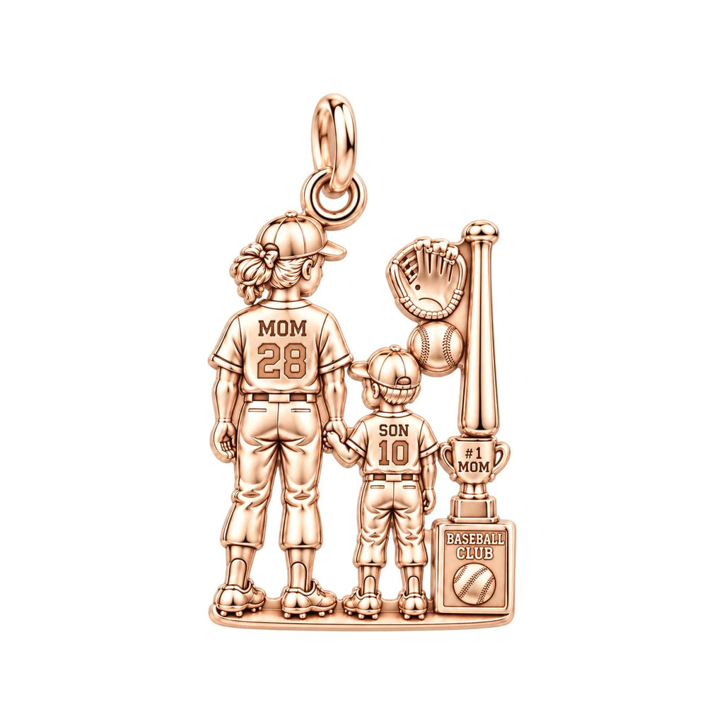 Baseball Mom and Son Charm Bracelet – Personalized Mom Gift – rose gold 3 cm charm, front view