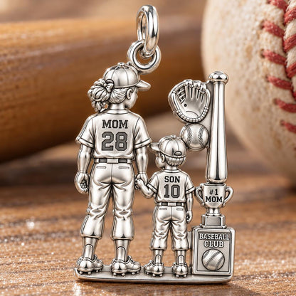 Baseball Mom and Son Charm Bracelet – Personalized Mom Gift – macro detail of the charm