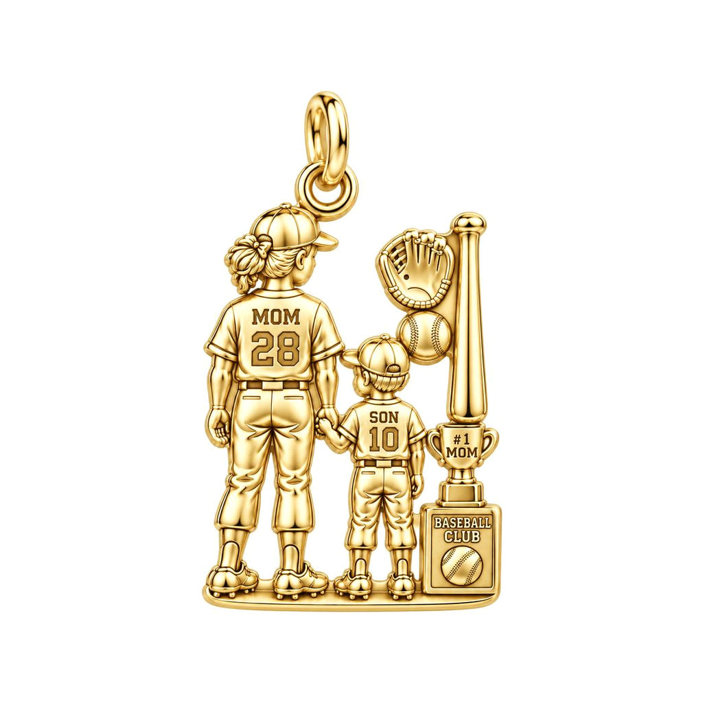 Baseball Mom and Son Charm Bracelet – Personalized Mom Gift – 18K gold plated 3 cm charm, front view