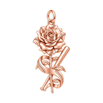 Baseball Stitched Rose Charm Bracelet – Personalized Mom Gift – rose gold charm, front view