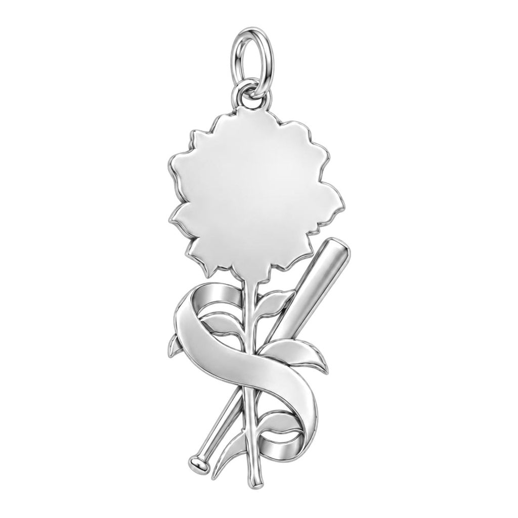 Baseball Stitched Rose Charm Bracelet – Personalized Mom Gift – back of the charm, engraving area