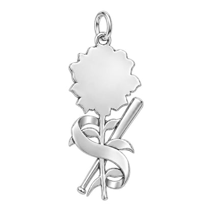 Baseball Stitched Rose Charm Bracelet – Personalized Mom Gift – back of the charm, engraving area
