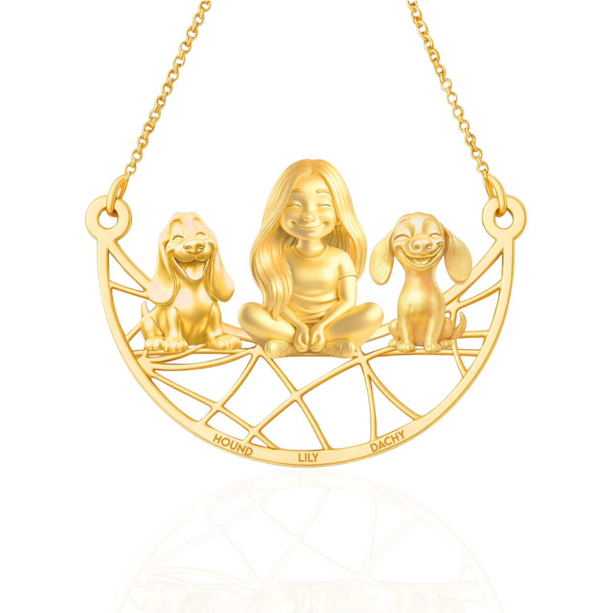 Soulyshine Personalized Girl And Her Pets Necklace - Basset Hound/Dachshund